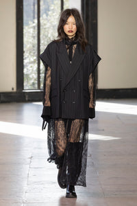 UJOH - Waist Draw Cord Lace Wide Pants Black