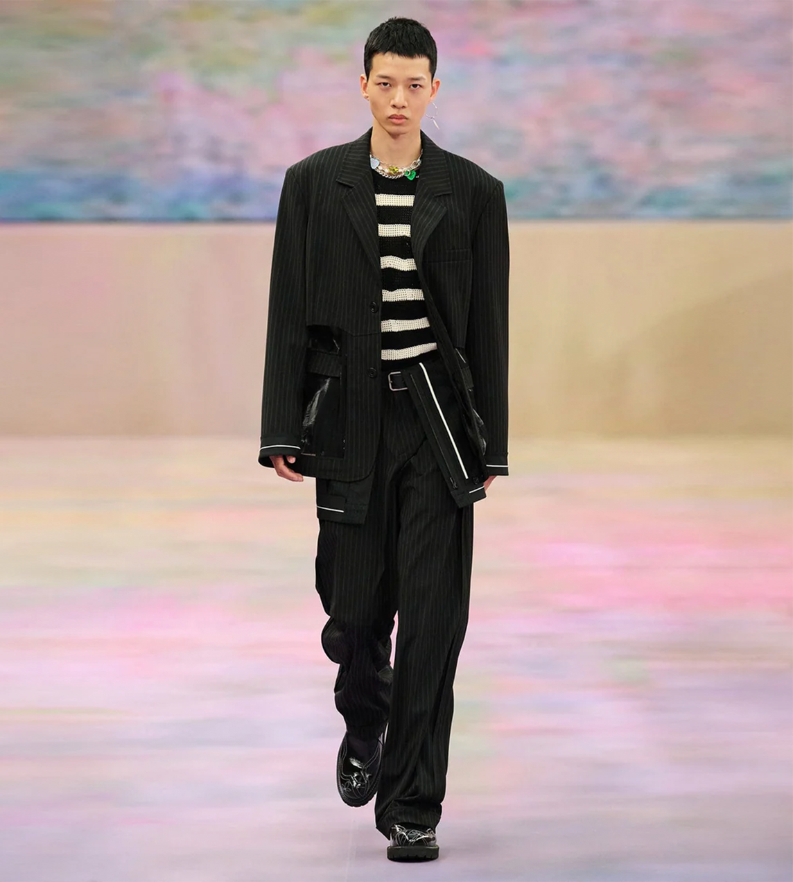 ANDERSSON BELL - Inside-out stripe Sheer Jacket Blk