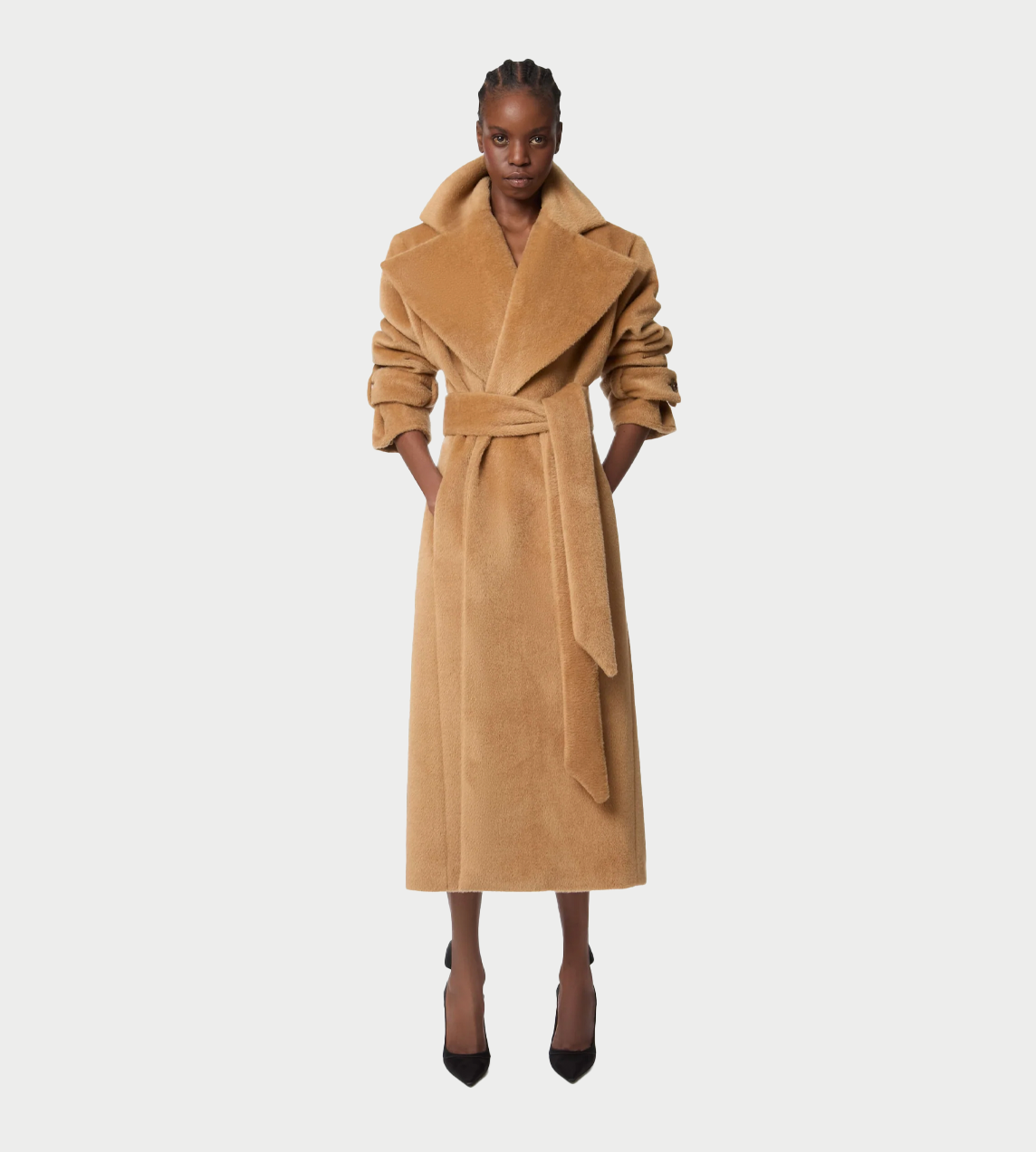 NINA RICCI - Long Wool Robe Coat Dk Tobacco