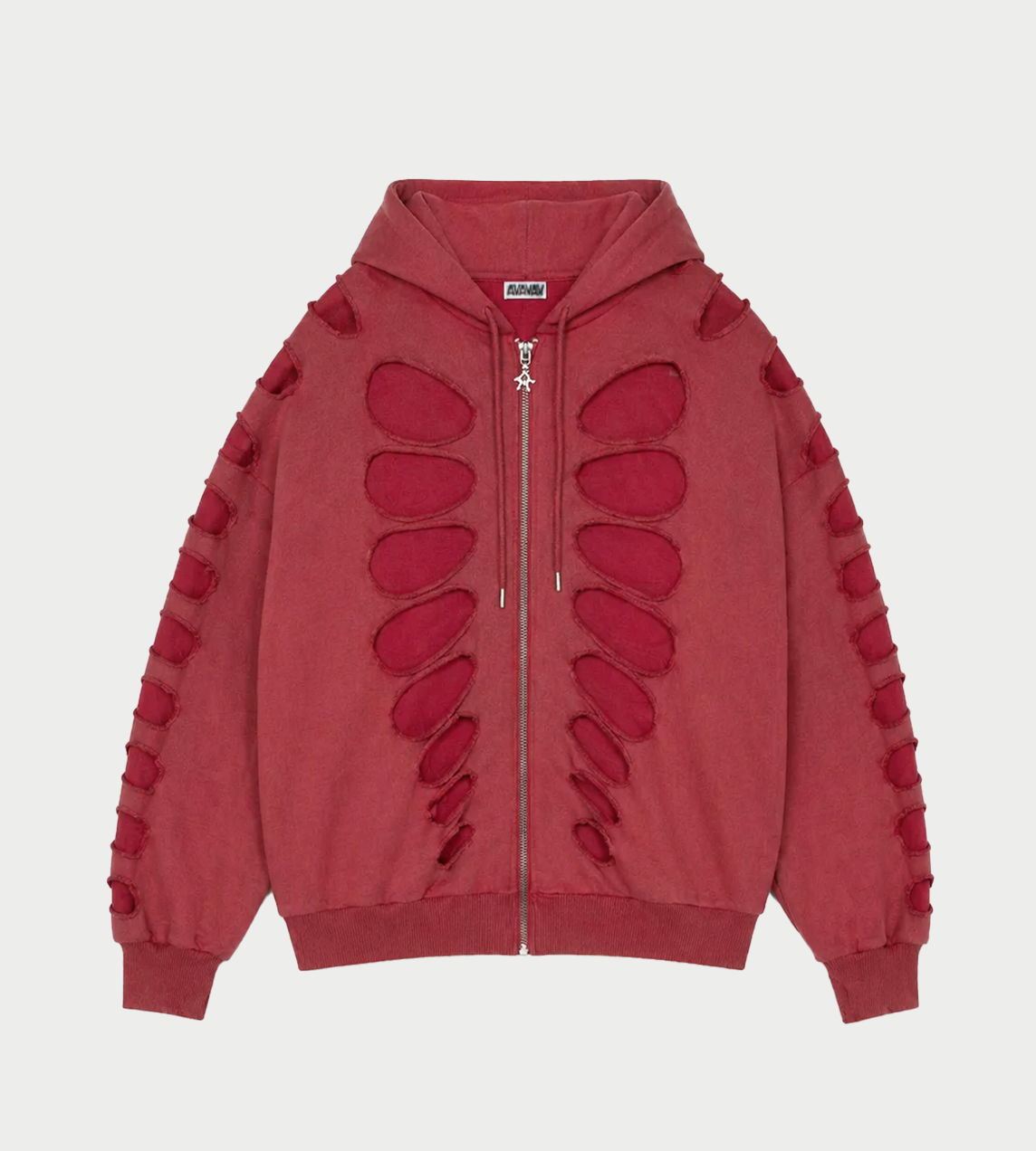 AVAVAV - Tim Shoulderless Zip Hoodie Cut-out Red