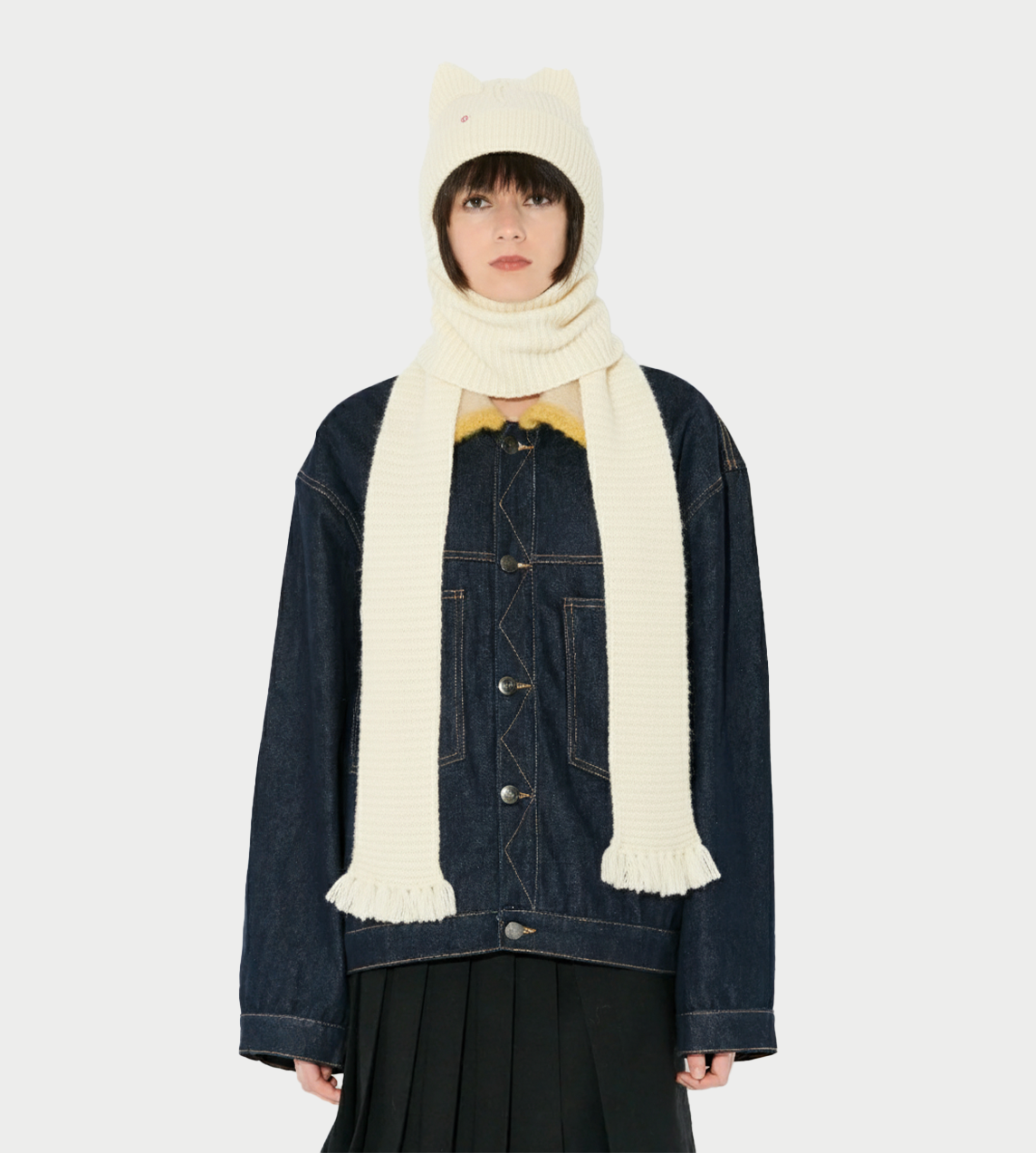 Alpaca Chunky Ears Beanie Scarf Ecru