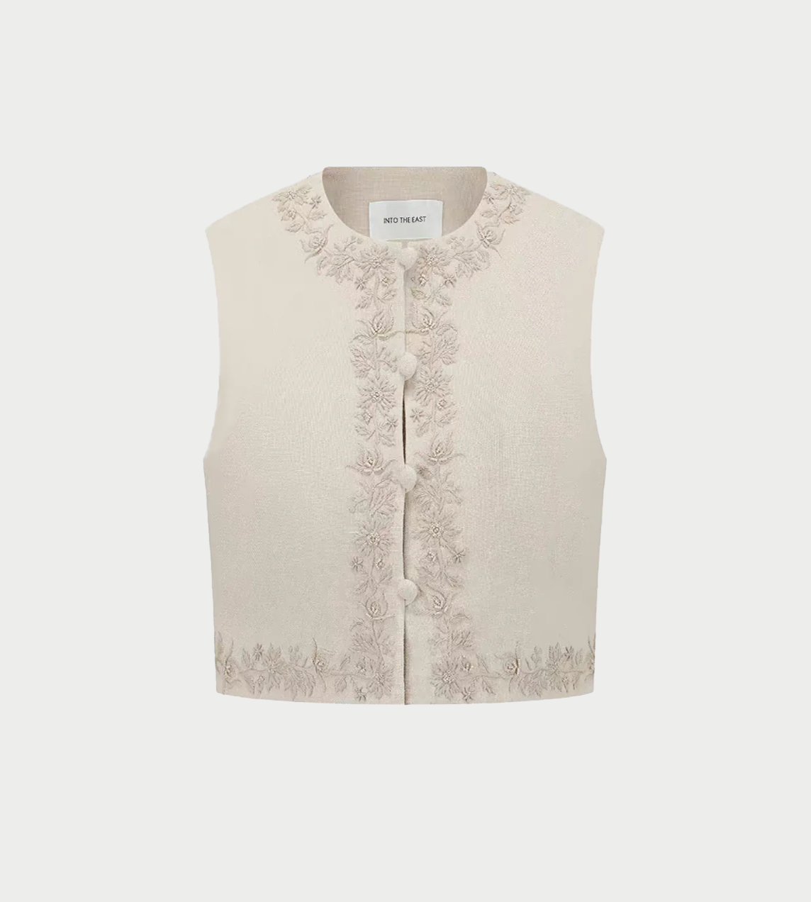 INTO THE EAST - Beige Linen Embroidered Vest Beige