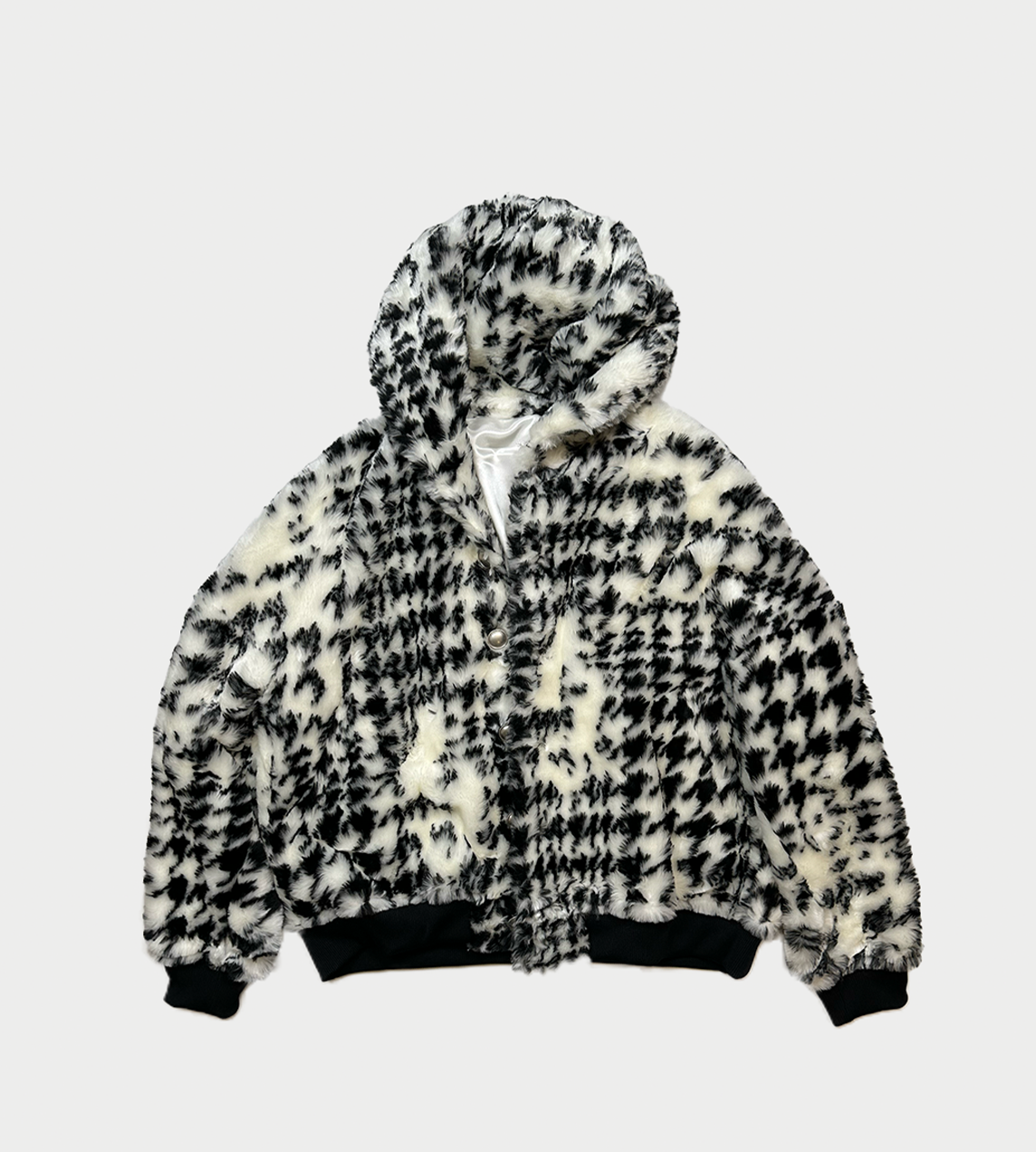 SULVAM - Houndstooth Fur Hooded Blouson Blk/Wht