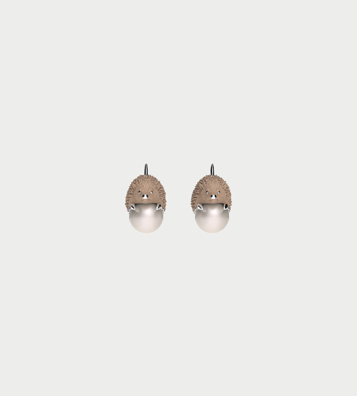 YVMIN - Ceramic Hedgehog Pearl Stud Earrings Brown