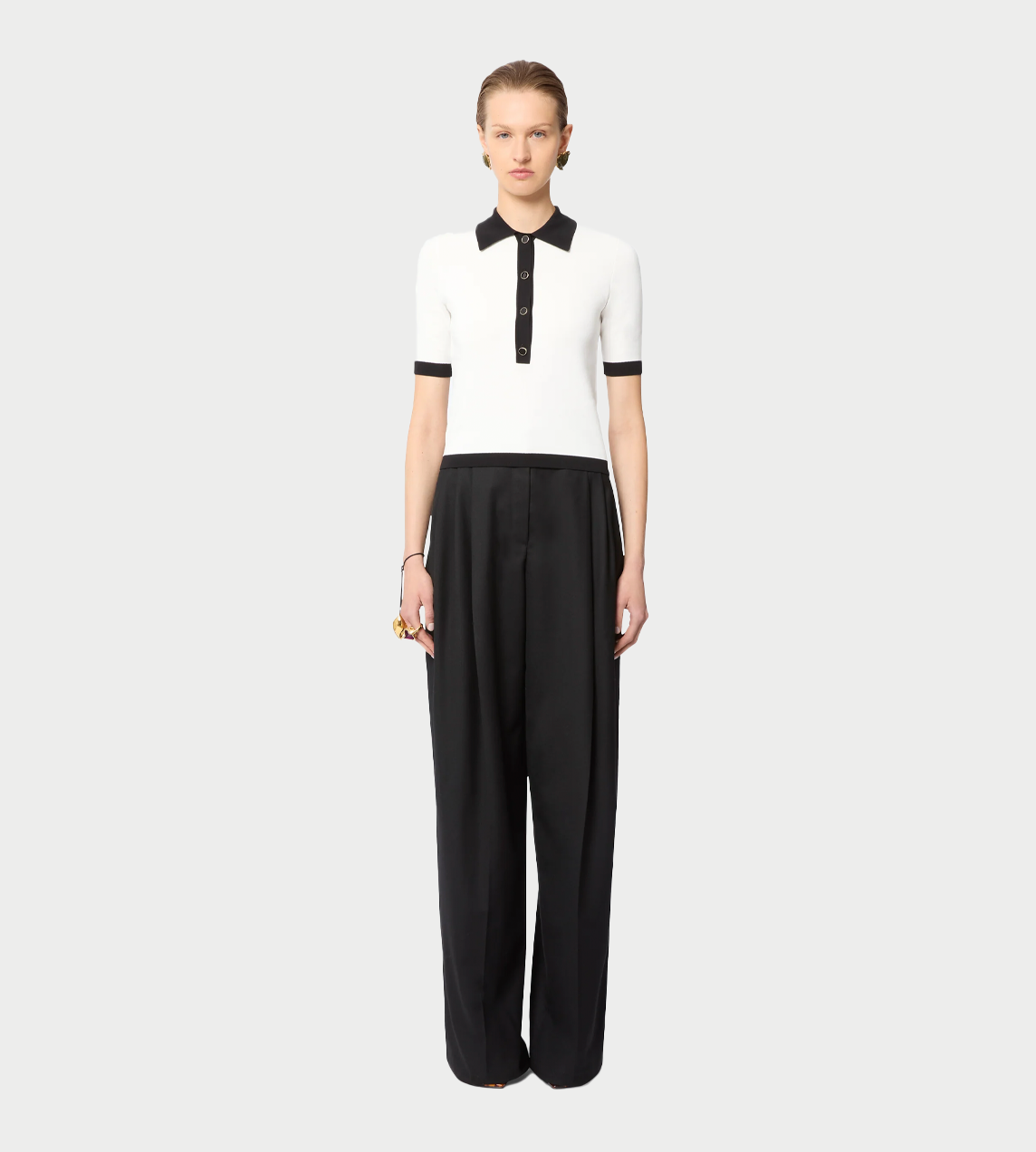 NINA RICCI - Contrasted Knit Polo Top White