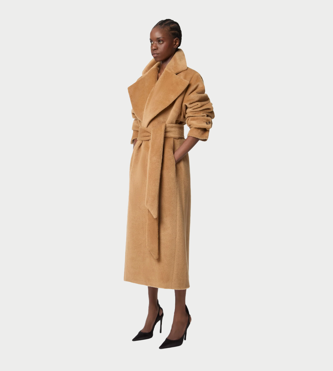 NINA RICCI - Long Wool Robe Coat Dk Tobacco