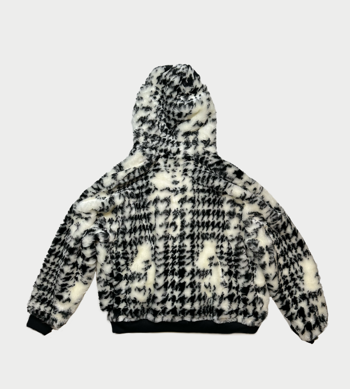 SULVAM - Houndstooth Fur Hooded Blouson Blk/Wht