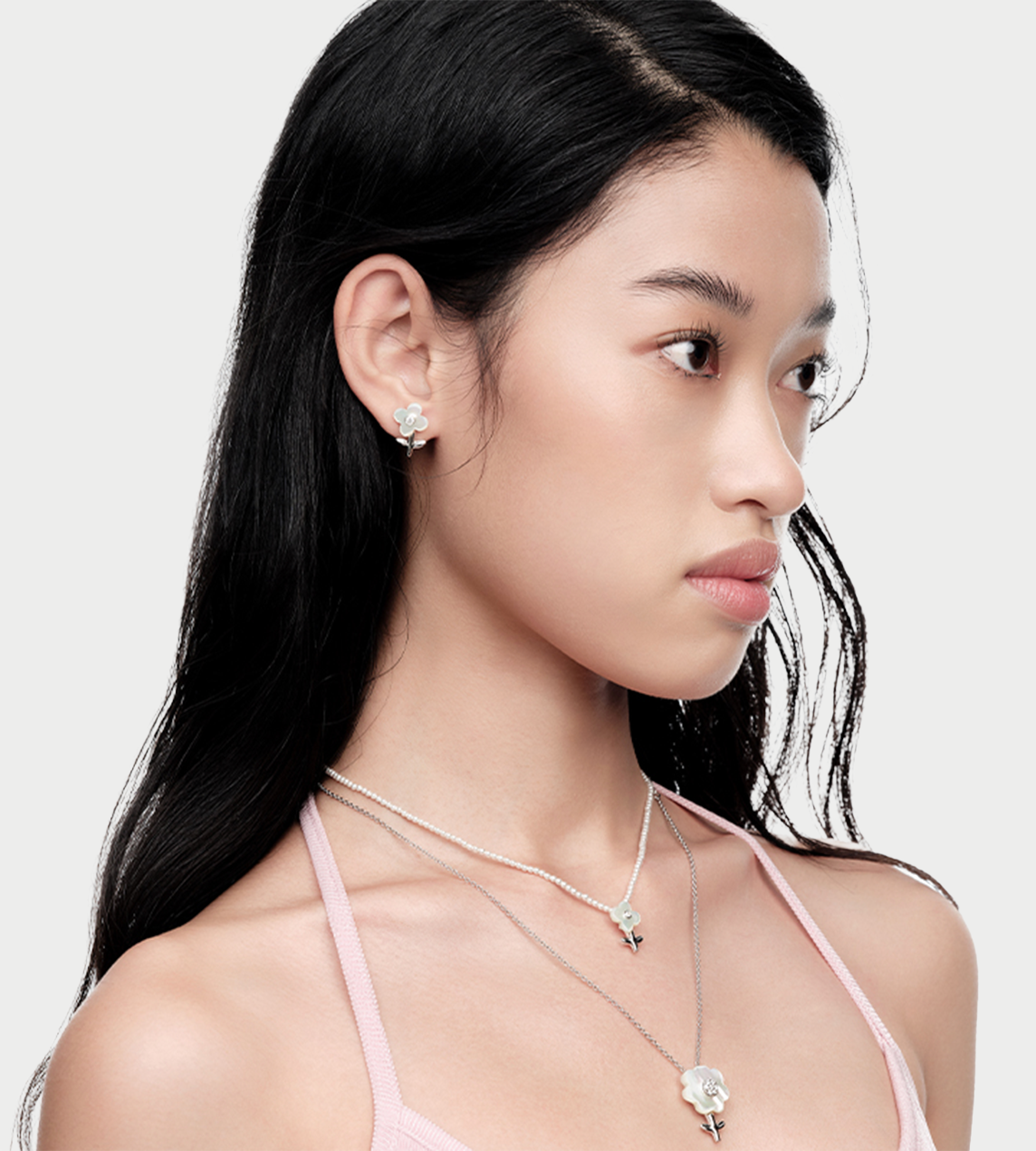 Irregular Mini Flower Stud Earrings White