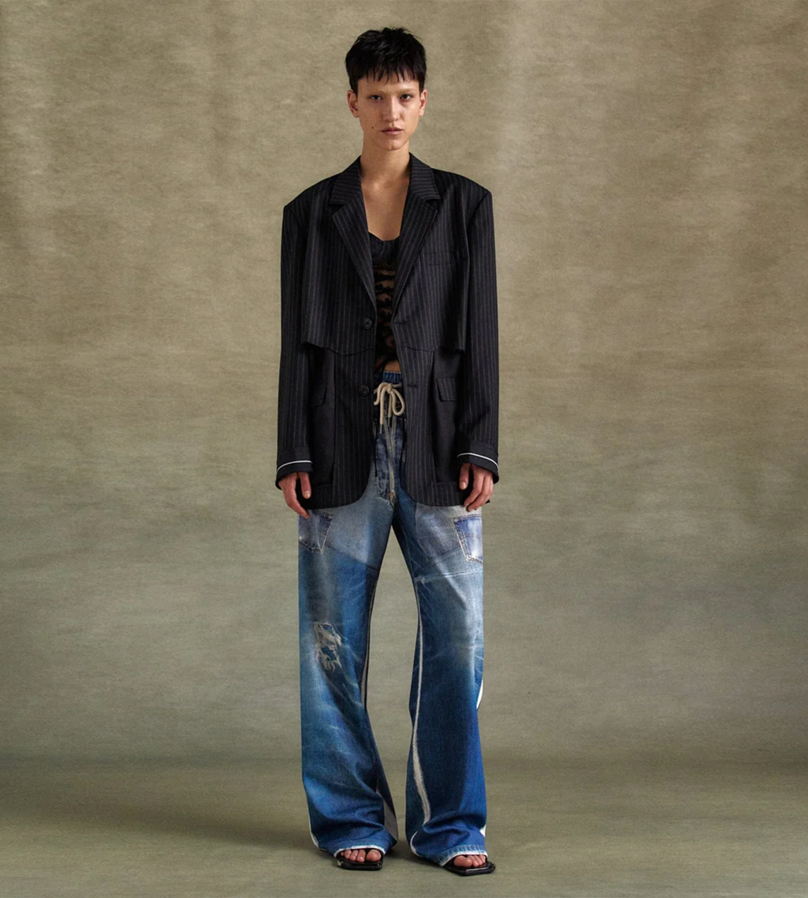 ANDERSSON BELL - Inside-out stripe Sheer Jacket Blk