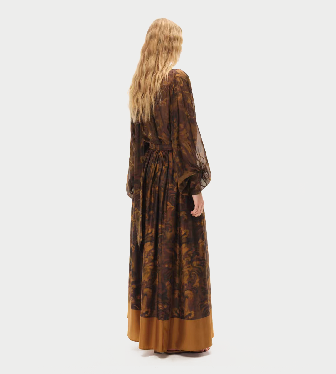 INTO THE EAST - Acanthus Oil Painting Ribbon Top Tea Brown