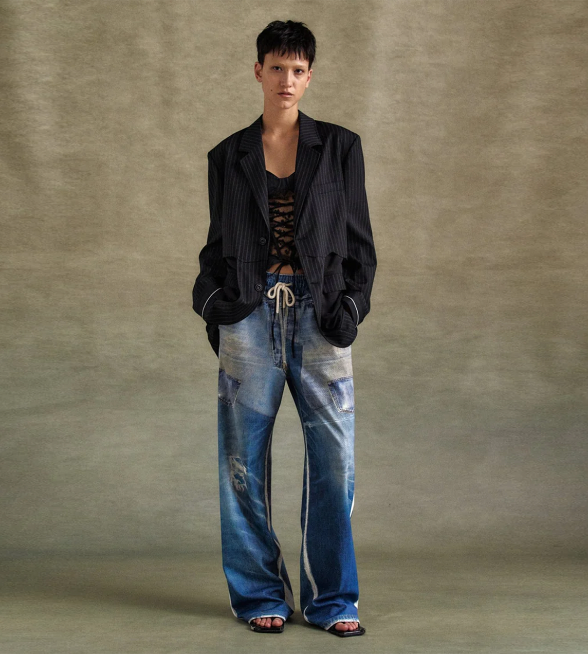 ANDERSSON BELL - Inside-out stripe Sheer Jacket Blk