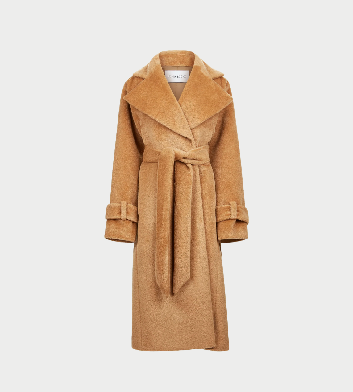 NINA RICCI - Long Wool Robe Coat Dk Tobacco