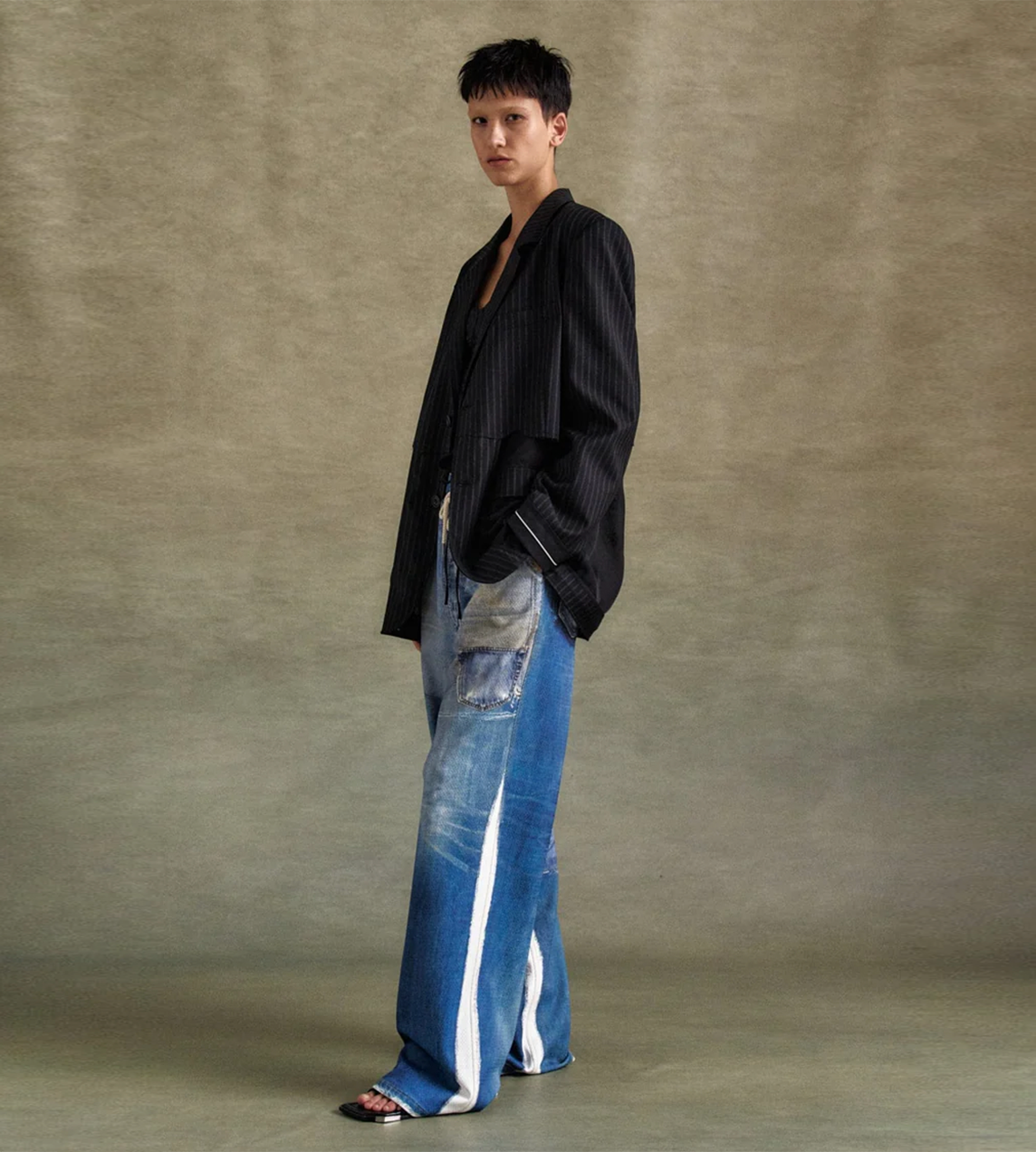 ANDERSSON BELL - Inside-out stripe Sheer Jacket Blk