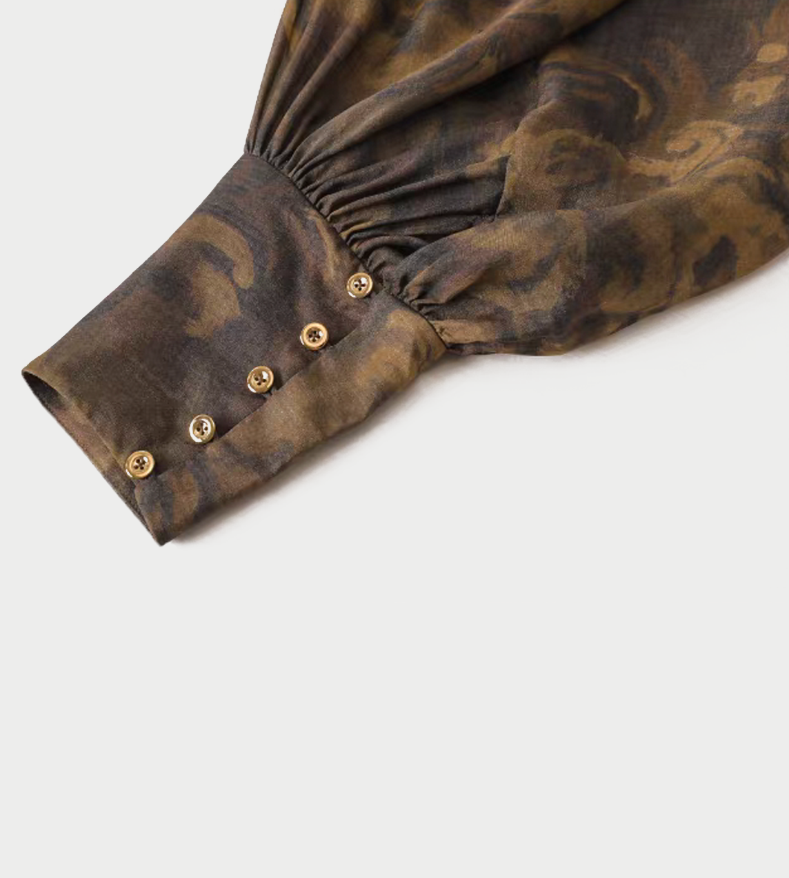INTO THE EAST - Acanthus Oil Painting Ribbon Top Tea Brown