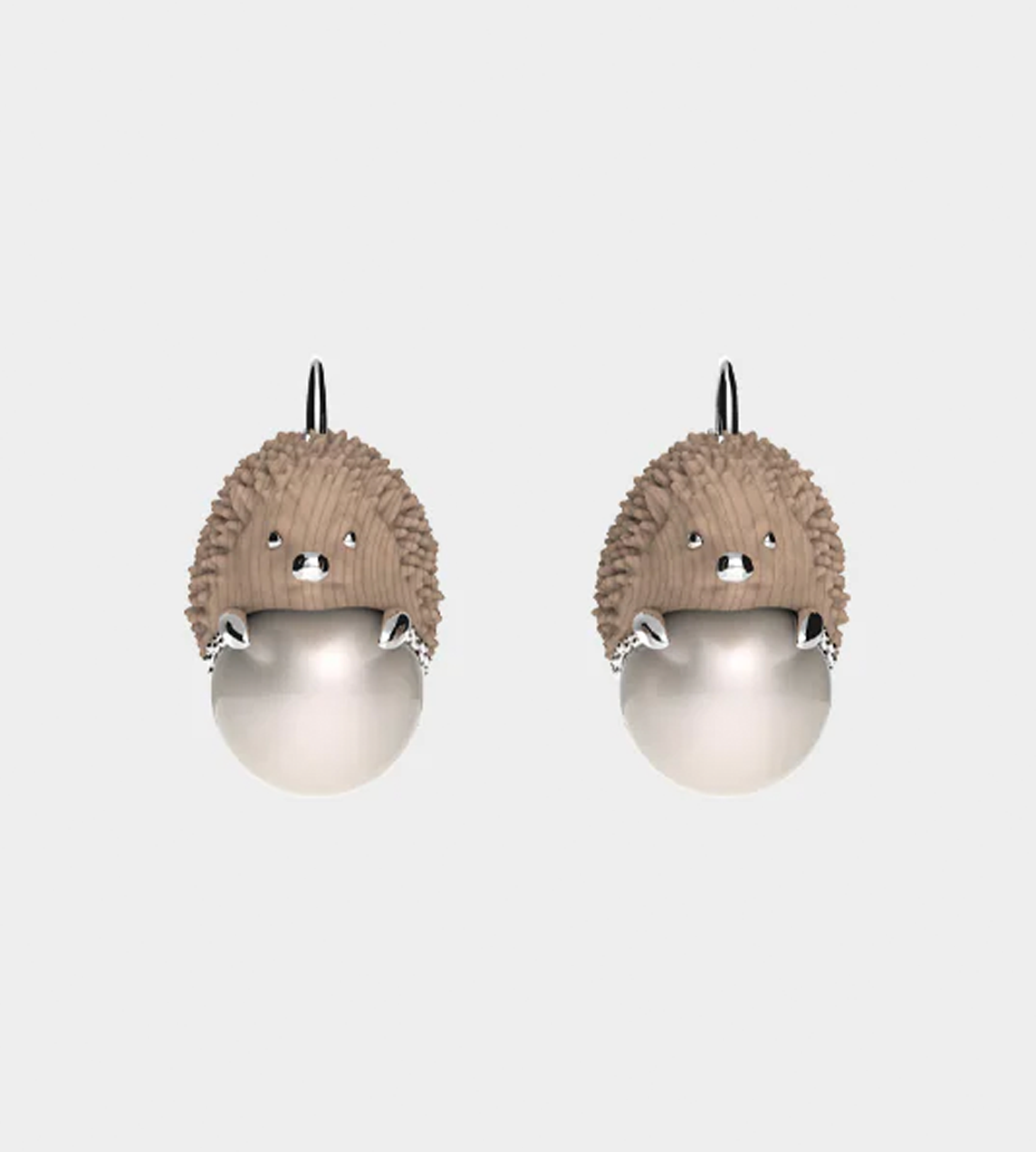 YVMIN - Ceramic Hedgehog Pearl Stud Earrings Brown