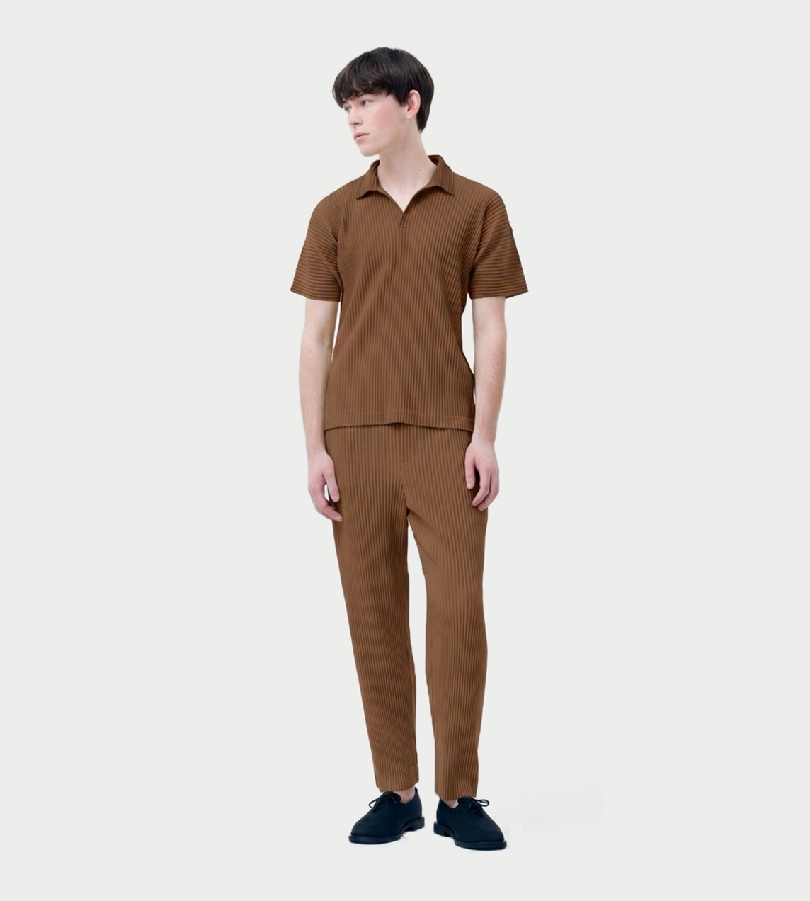 Color Pleated Polo Anchor Brown