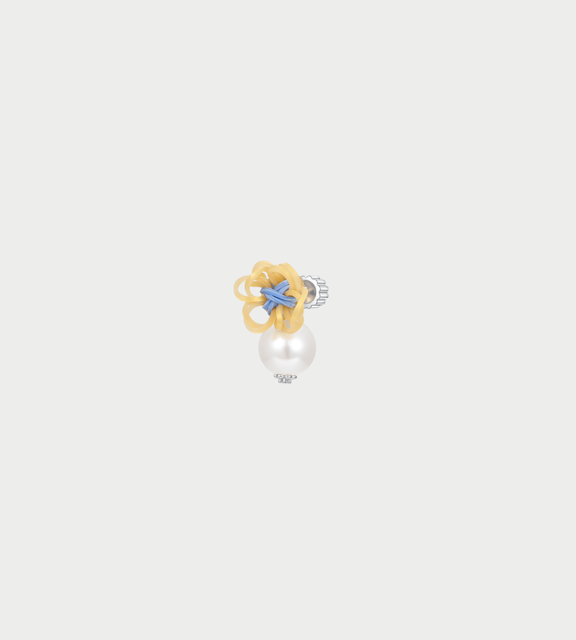 Rubber Band Flower Pearl Stud Earrings Yellow