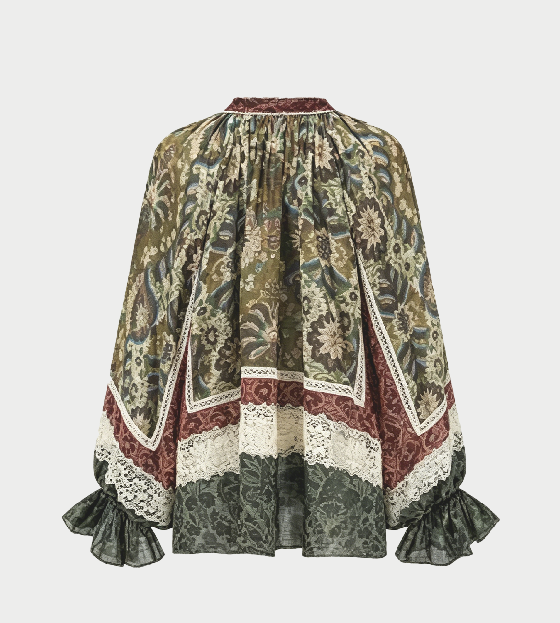 INTO THE EAST - Square Wallpaper Lace Bubble Sleeve Top