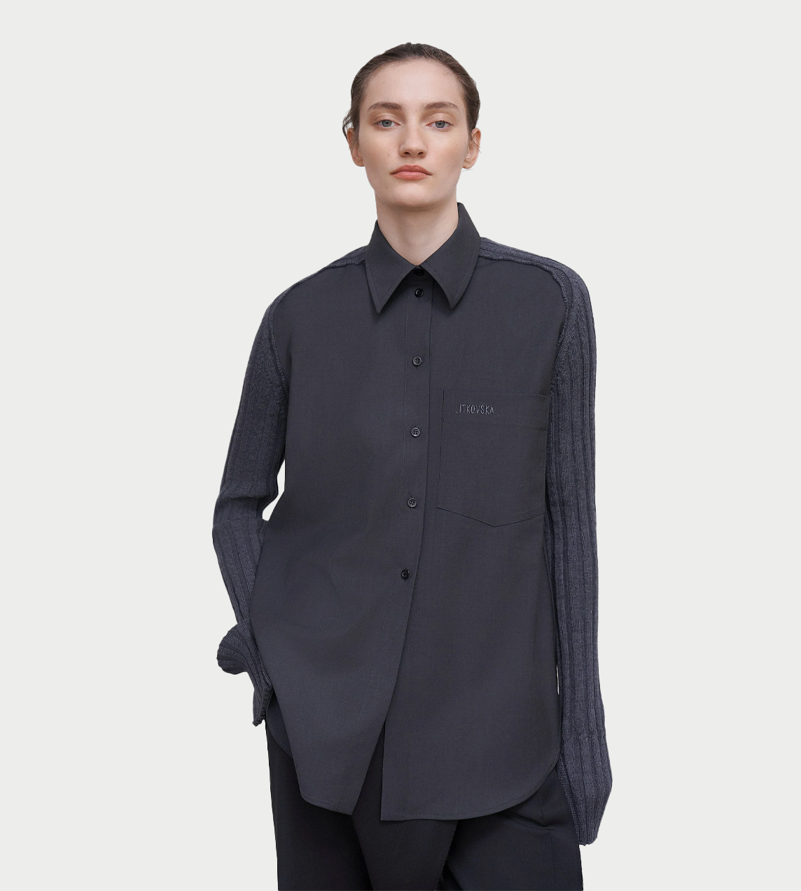 LITKOVSKA - Shirt With Ribbed-Knit Sleeves GRAPHITE/GREY