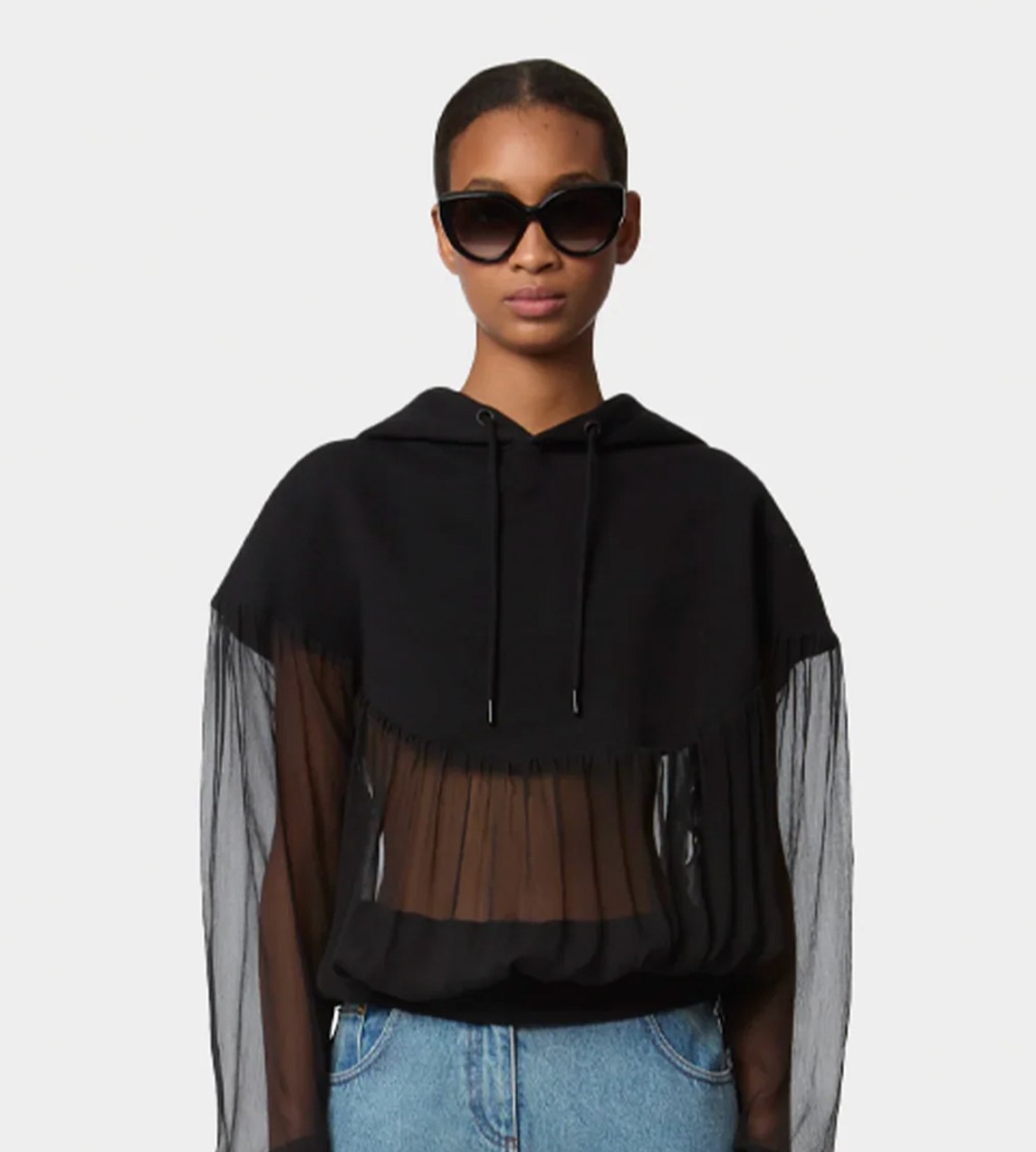NINA RICCI - Fluid Chiffon Hoodie Blk