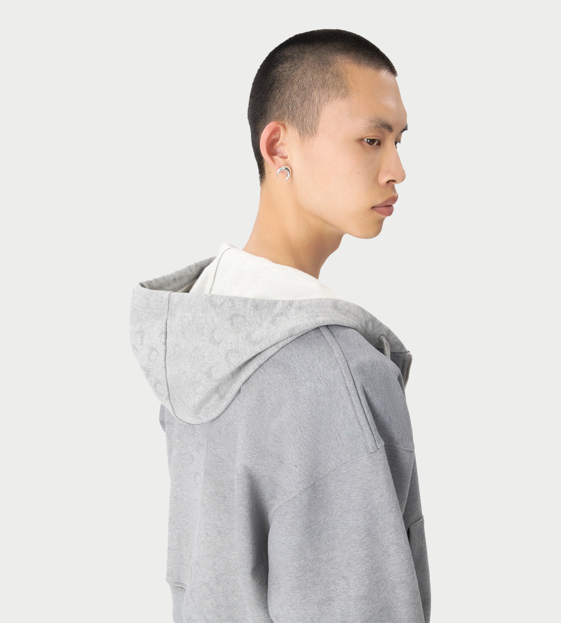 MARINE SERRE - Faded Moon Fleece Zipped Hoodie Grey
