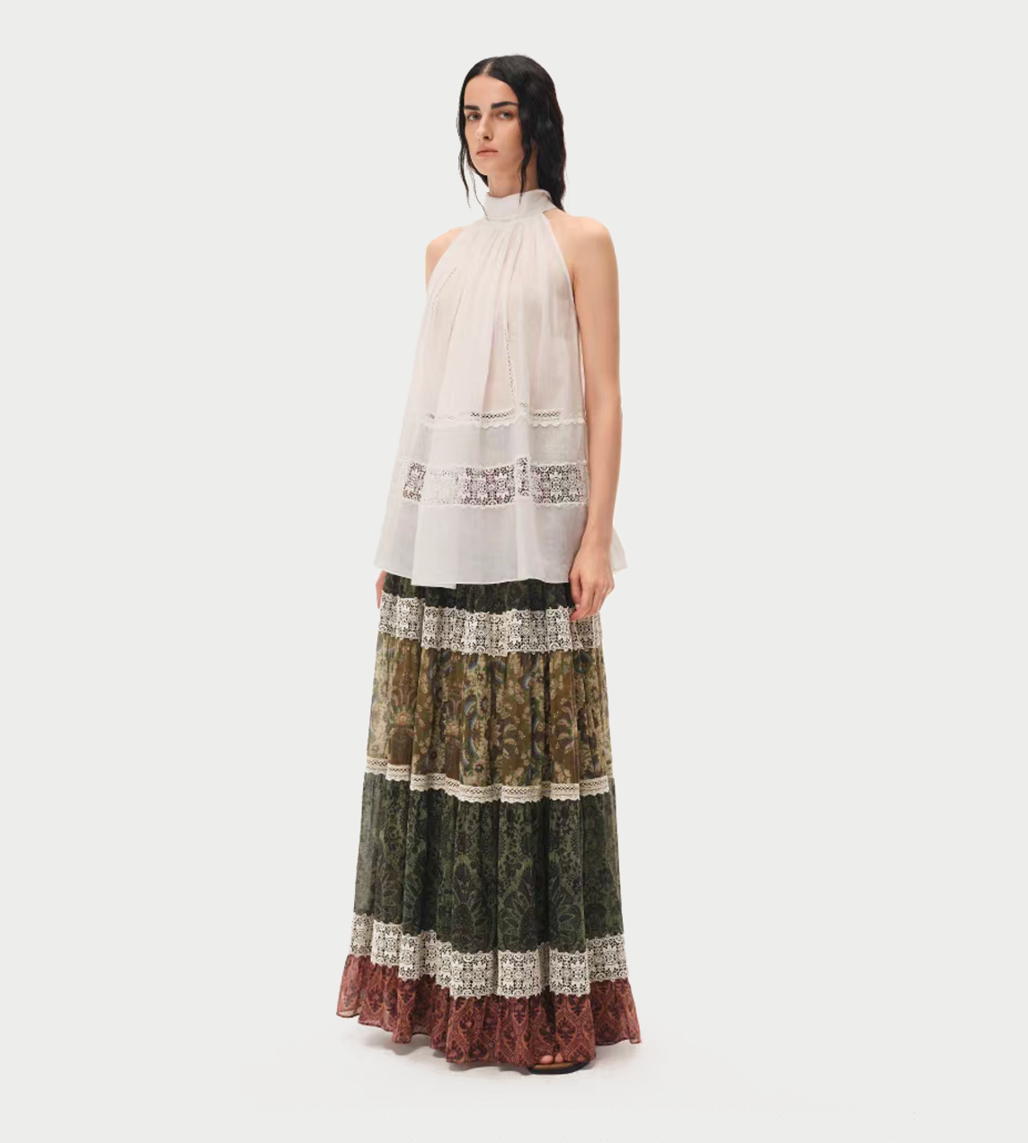 INTO THE EAST - Wallpaper Lace Long Skirt Multi