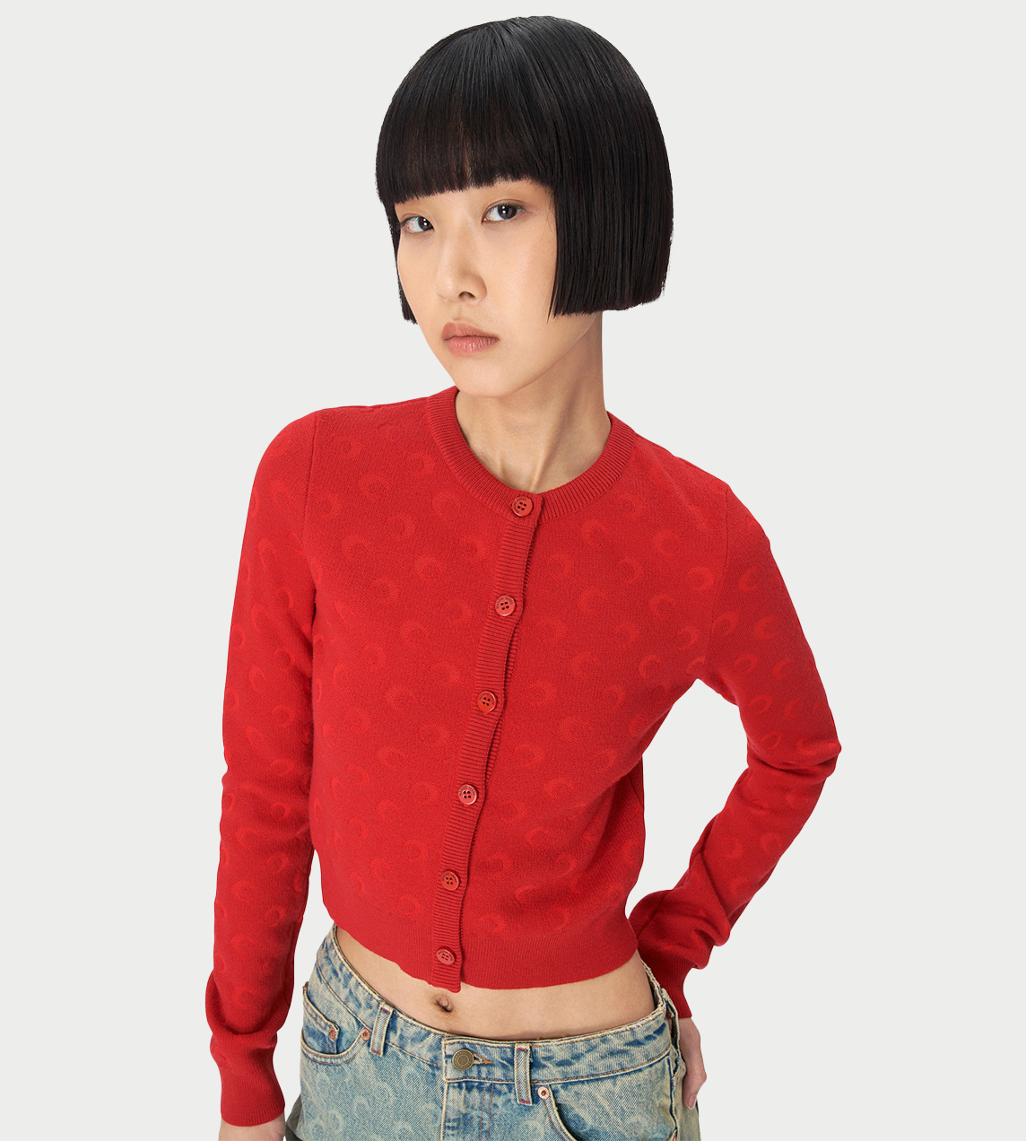 MARINE SERRE - Moon Jacquard Fitted Cardigan Red
