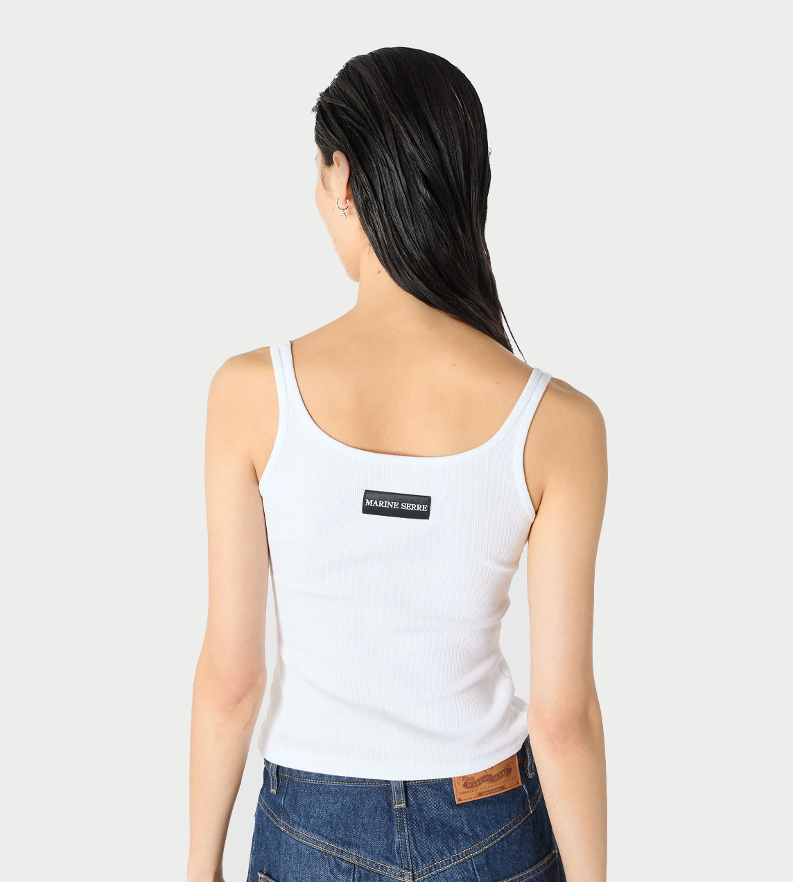 MARINE SERRE - Moon Logo Ribbed Jersey Cropped Tank Top White
