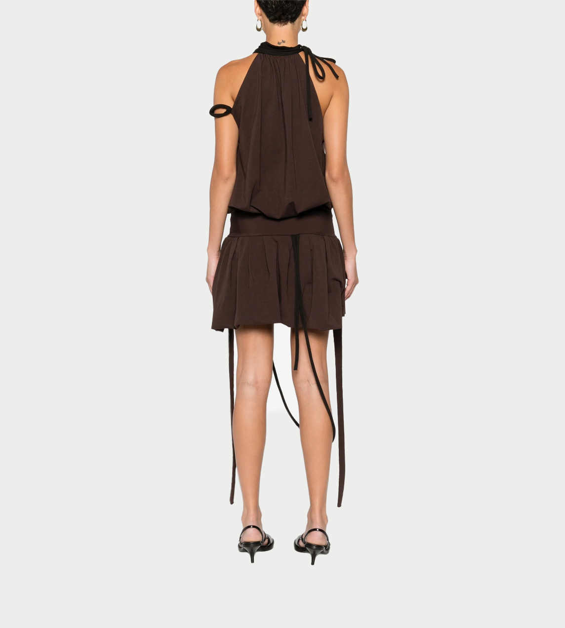 Jersey Neck holder Balloon Dress Brown