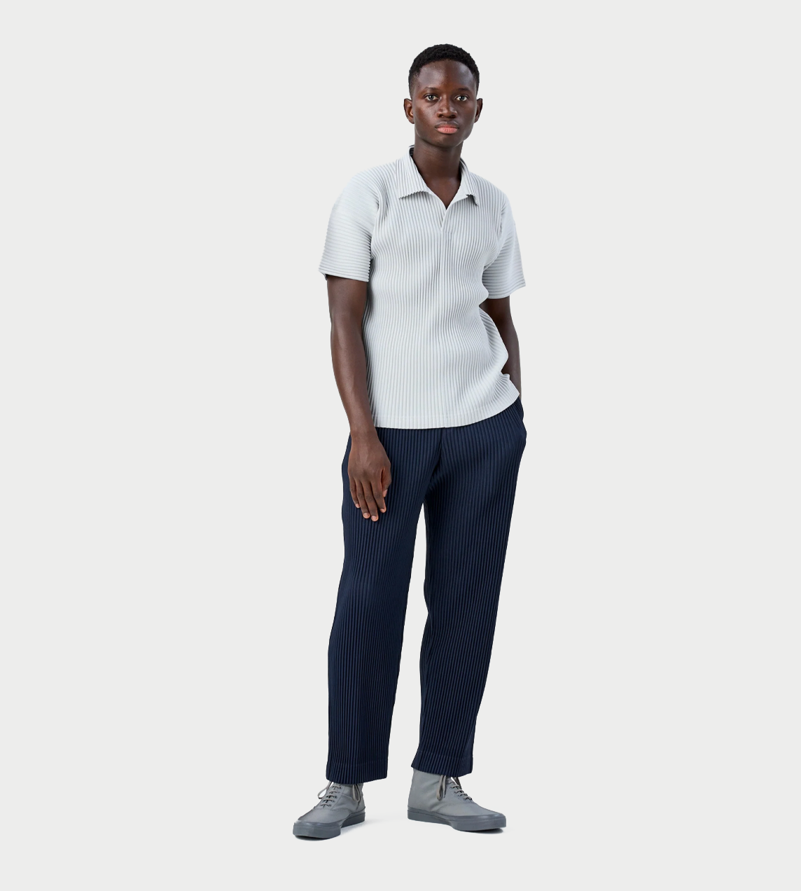 Basic Pleated Polo Shirt L.Grey