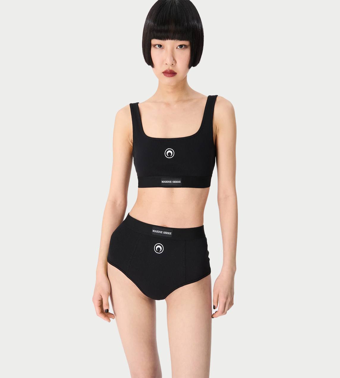 MARINE SERRE - Moon Logo Stretch Sports Bra Blk