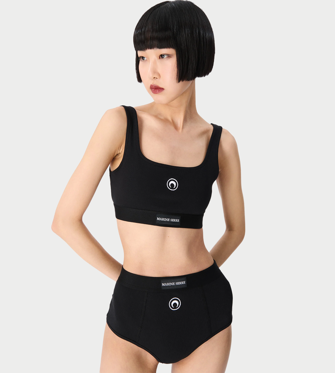 MARINE SERRE - Moon Logo Stretch Sports Bra Blk