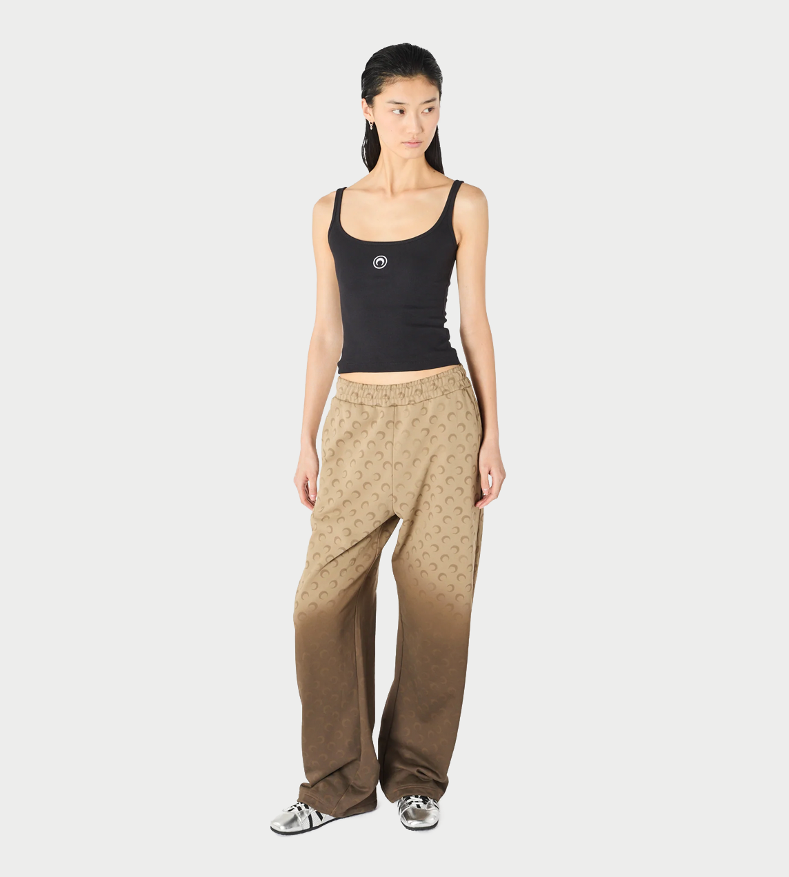 MARINE SERRE - Moon Logo Ribbed Jersey Cropped Tank Top Blk