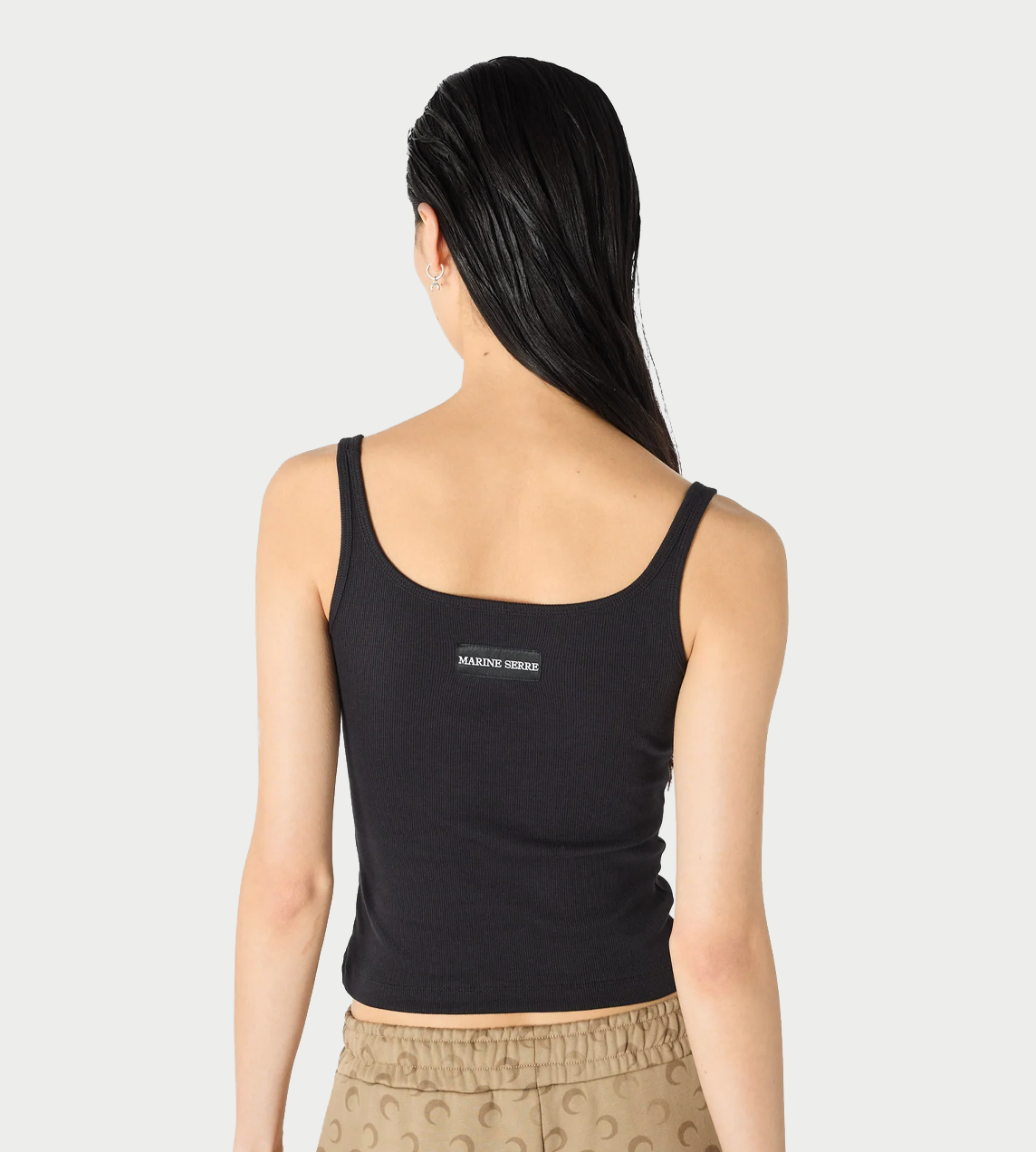 MARINE SERRE - Moon Logo Ribbed Jersey Cropped Tank Top Blk