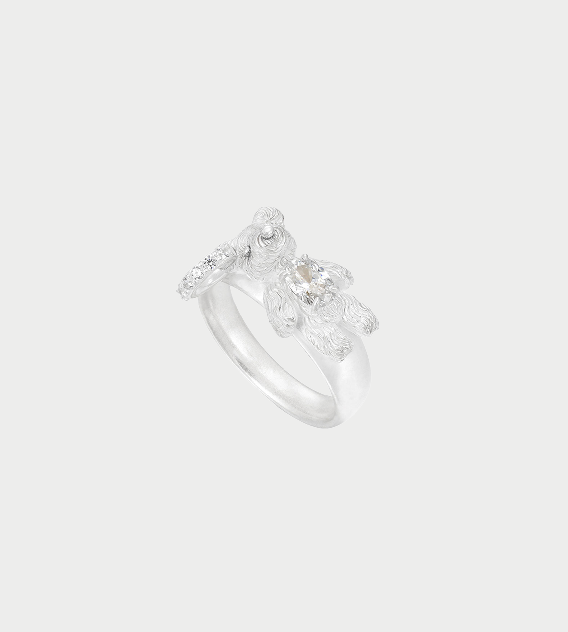 Carved Metal Mini Bear Ring White