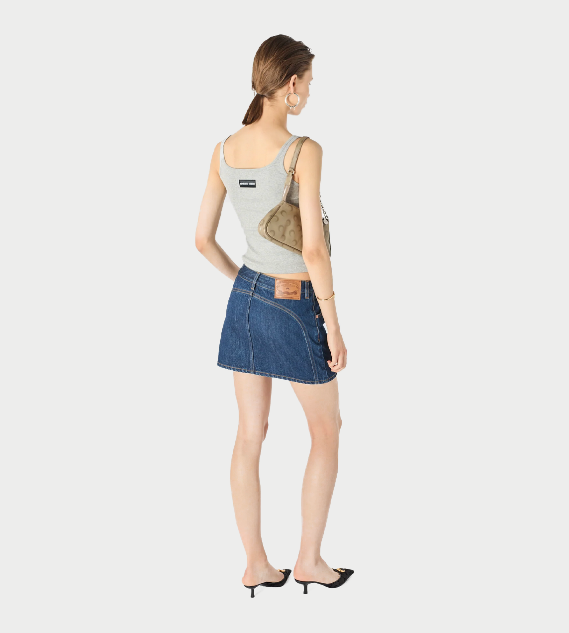 MARINE SERRE - Moon Logo Ribbed Jersey Cropped Tank Top Grey