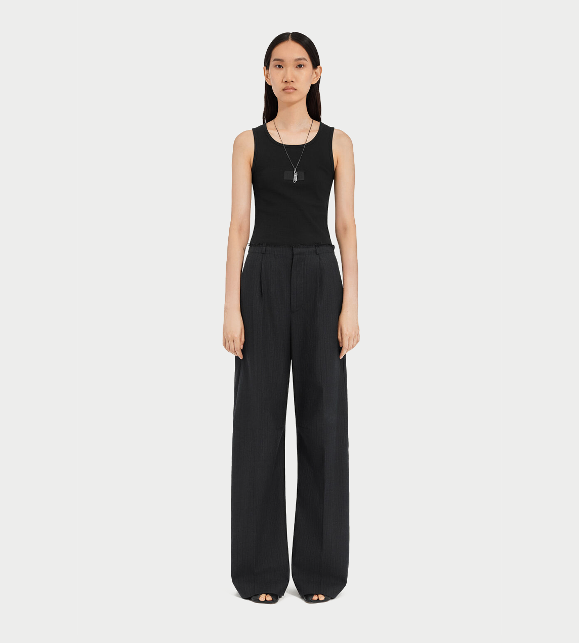 MM6 MAISON MARGIELA - Buttoned Patterned Straight Trousers Anthracite