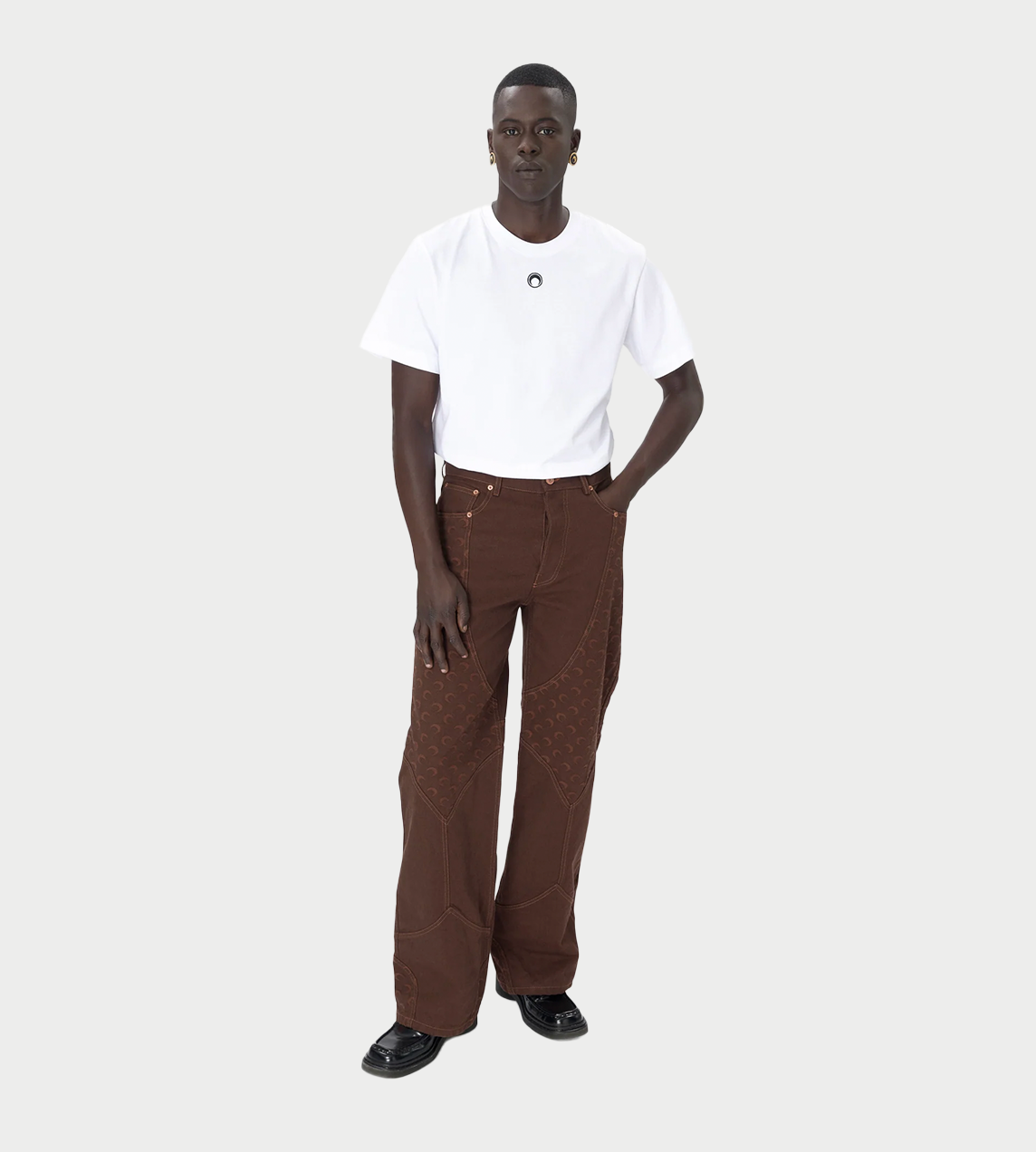 MARINE SERRE - Moon Jacquard Twill Workwear Pants Brown