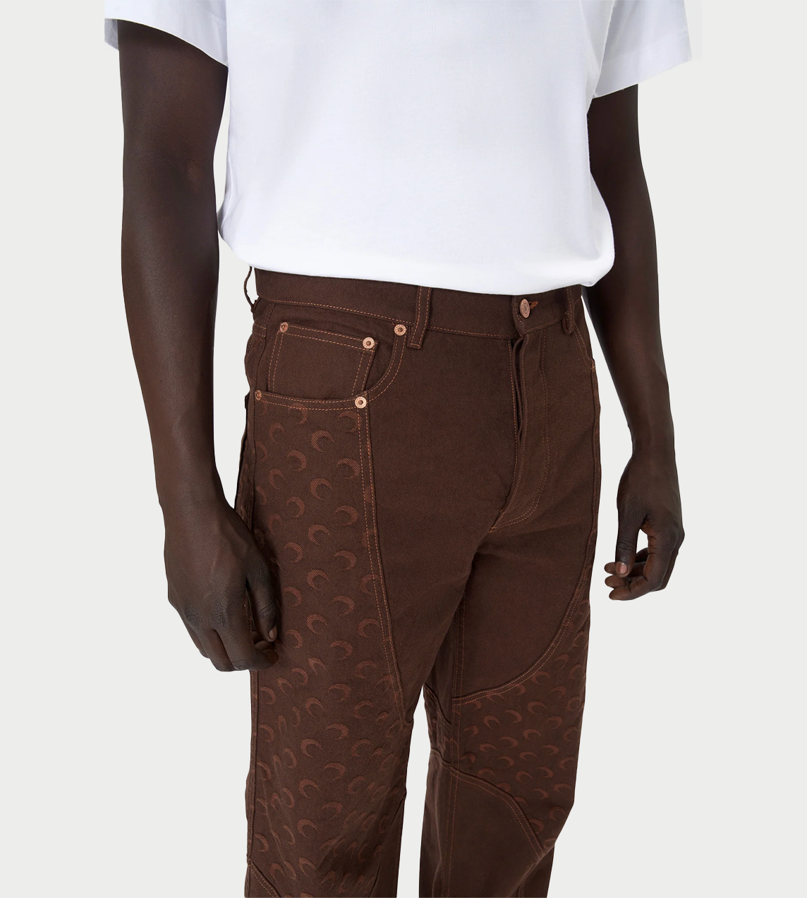 MARINE SERRE - Moon Jacquard Twill Workwear Pants Brown