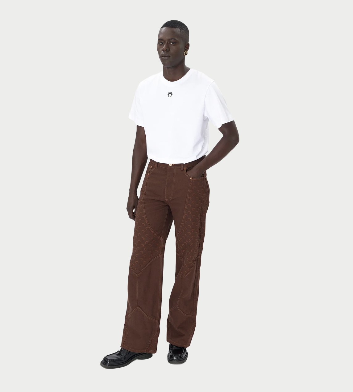 MARINE SERRE - Moon Jacquard Twill Workwear Pants Brown