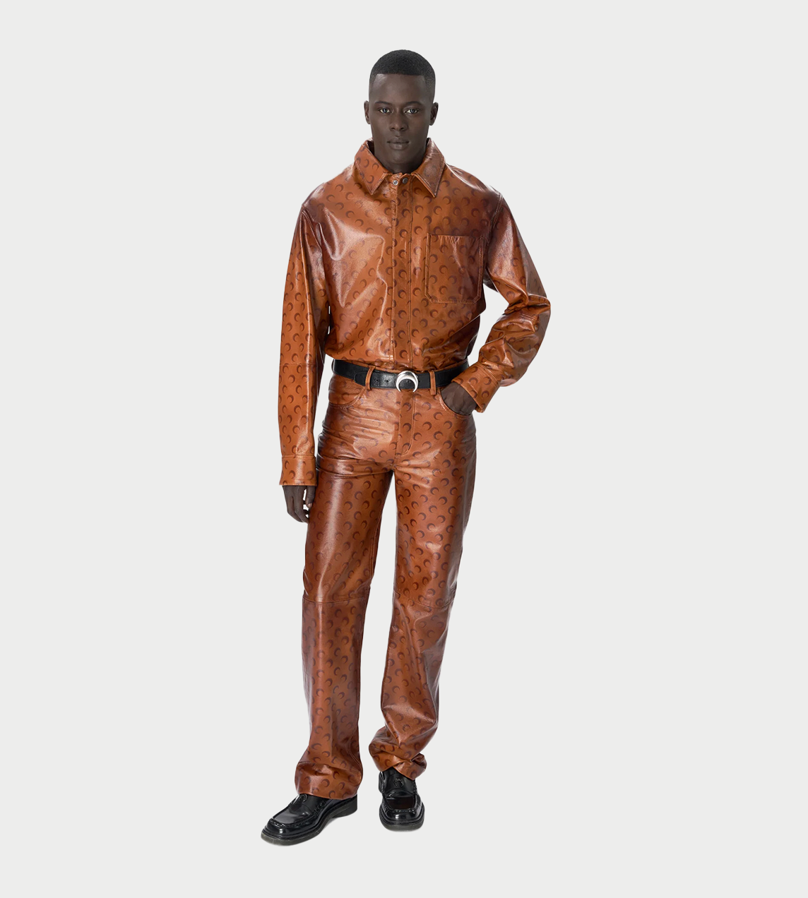 MARINE SERRE - Moon Airbrushed Leather Overshirt Brown
