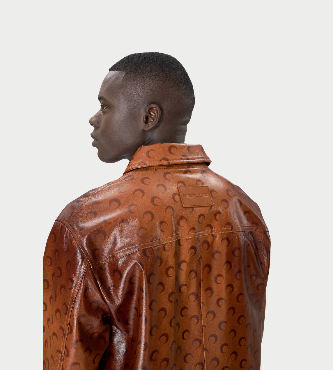 MARINE SERRE - Moon Airbrushed Leather Overshirt Brown