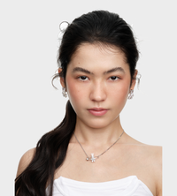 YVMIN - Woven Mini Rabbit Bowknot Pearl Earring Silver