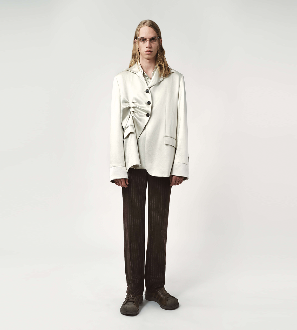 Betty Pleated Blazer Satin White