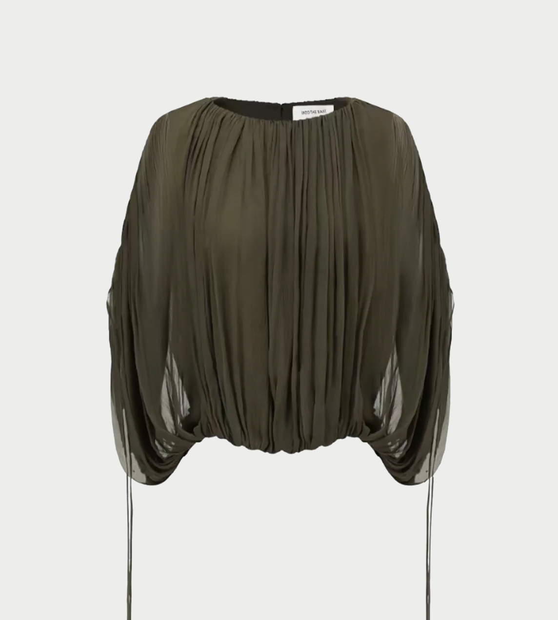 INTO THE EAST - Shoulder Sleeve Drawstring Top Olive Green