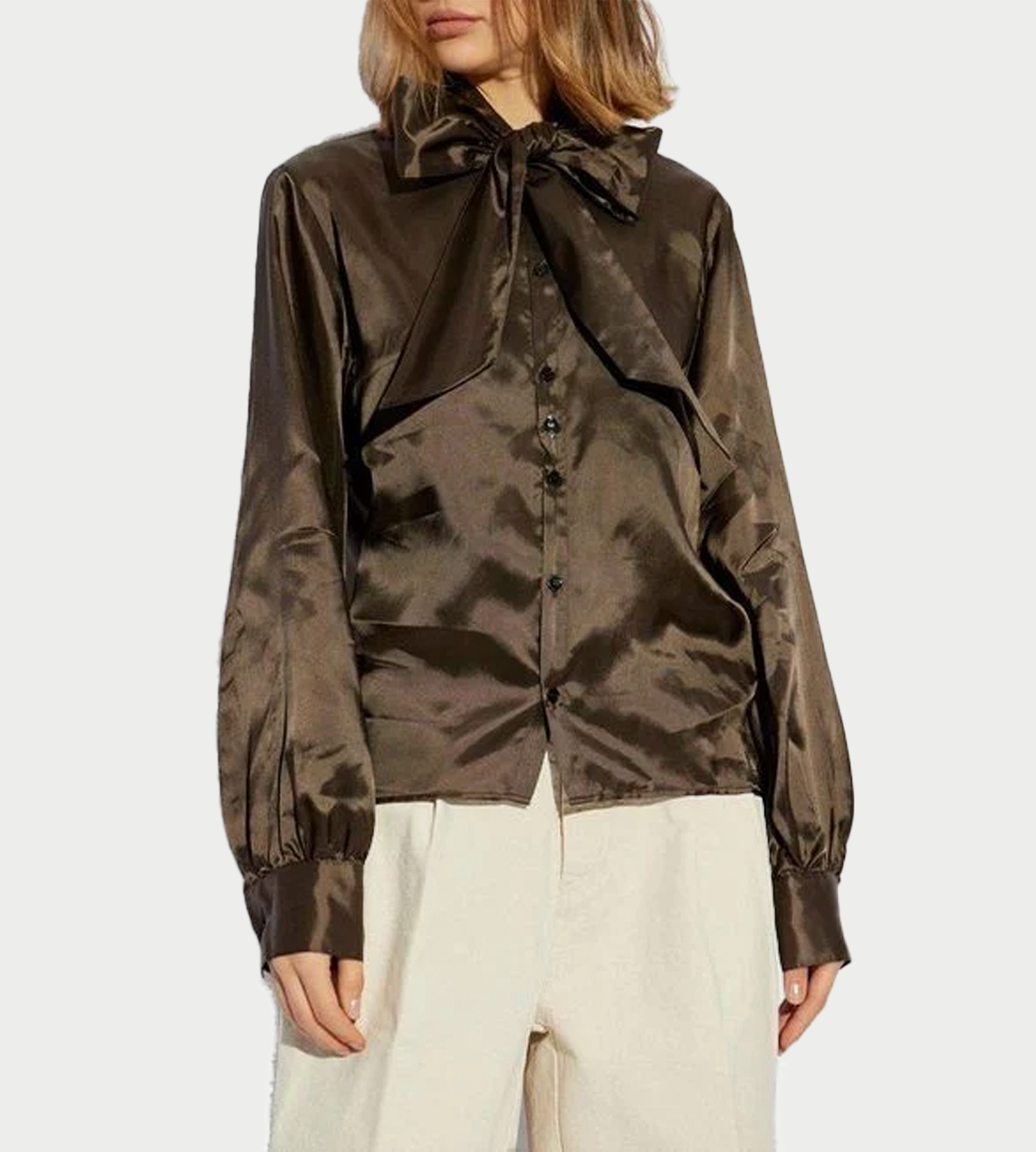 MM6 MAISON MARGIELA - Tie-neck Satin shirt Brown