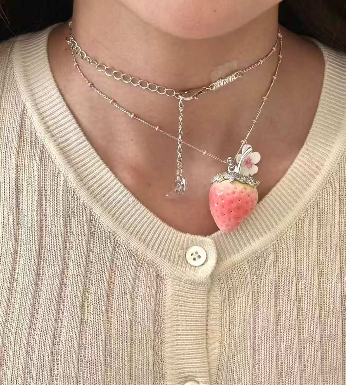 Strawberry Flower Beaded Necklace