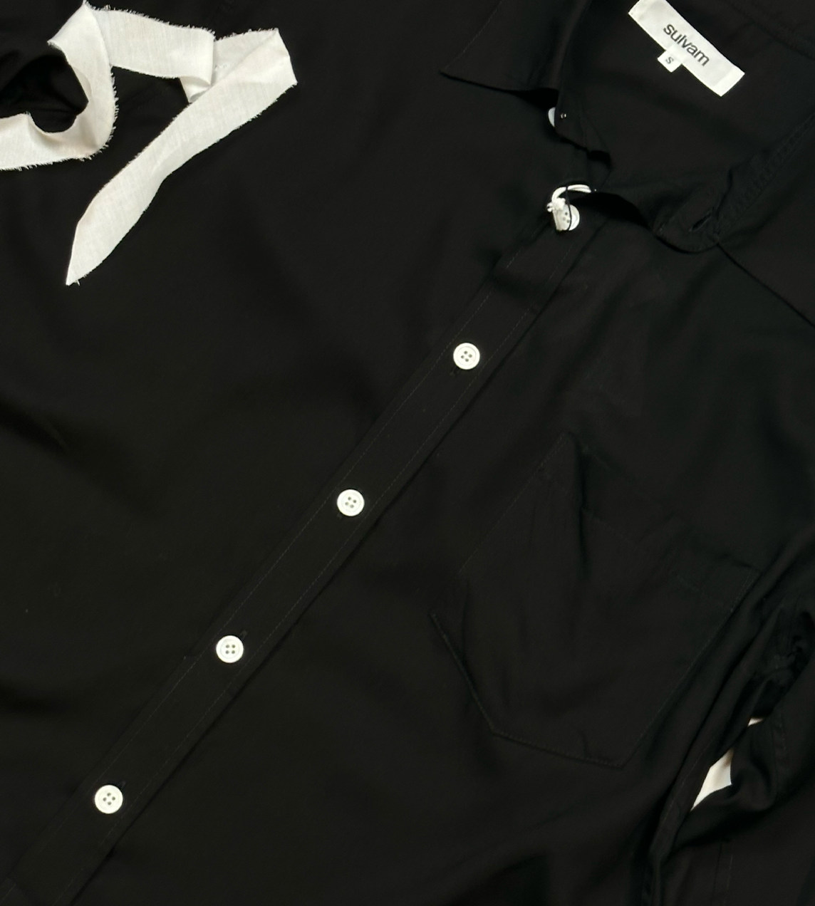 SULVAM - Gather Ribbon Shirt Blk