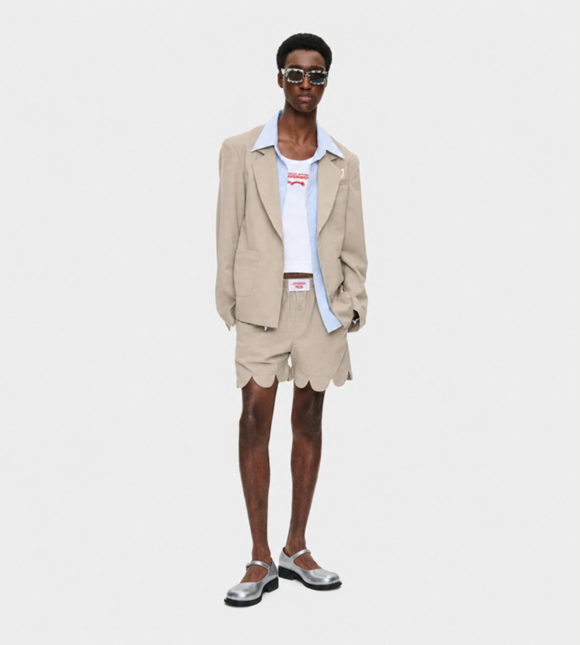 CHARLES JEFFERY LOVERBOY - Formal scalloped boxer shorts Beige