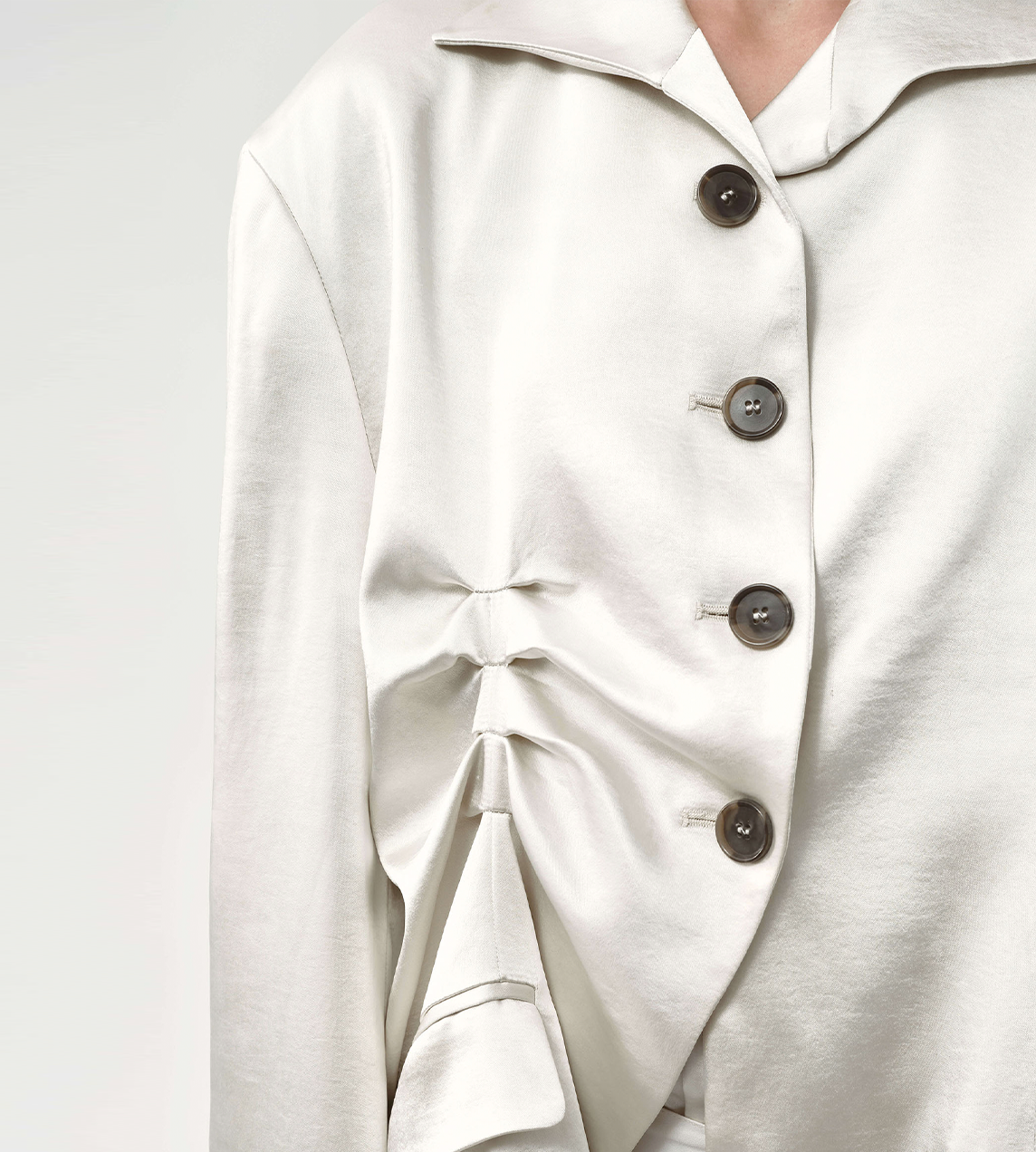 Betty Pleated Blazer Satin White